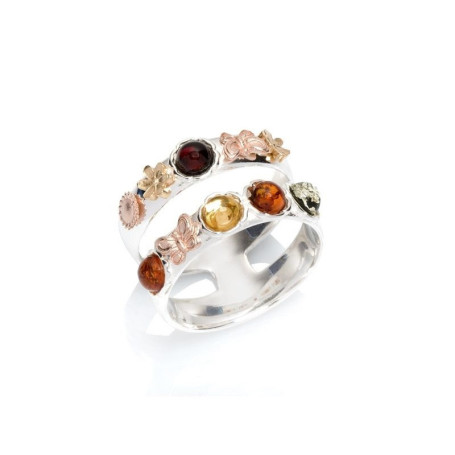 Anillo de mariposa de ámbar natural, plata 925 rodiada