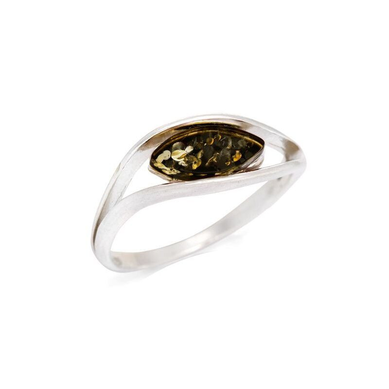 Anello in ambra verde naturale del Mar Baltico, in argento 925 rodiato