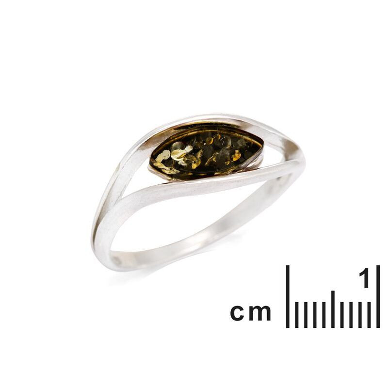 Anillo de ámbar verde natural del mar Báltico, en plata 925 rodiada.
