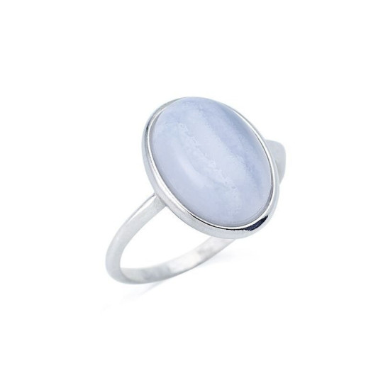 Anillo grande de piedra de ágata azul natural ovalada con encaje, en plata 925 rodiada