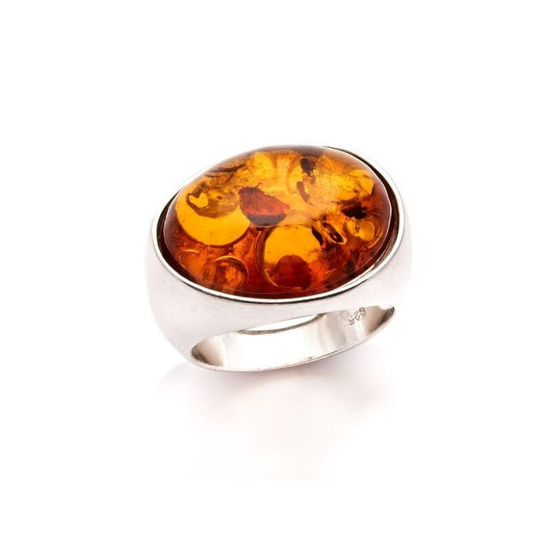 Anello sigillo ovale in ambra naturale del Mar Baltico, argento 925 rodiato