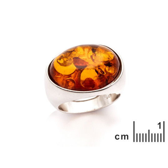 Anello sigillo ovale in ambra naturale del Mar Baltico, argento 925 rodiato