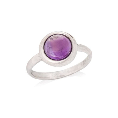 Natural round amethyst ring, rhodium-plated 925 silver