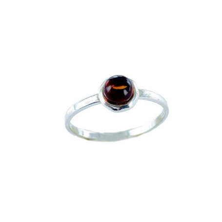 Anillo de ámbar coñac natural del mar Báltico, redondo, en plata 925