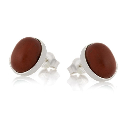 Clous d'oreilles en jaspe rouge naturel ovale, en argent 925 rhodié