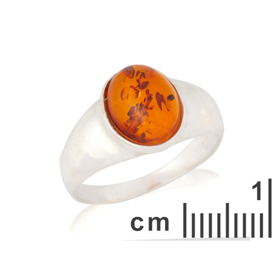 Anillo ovalado de ámbar coñac natural del mar Báltico en plata 925 envejecida