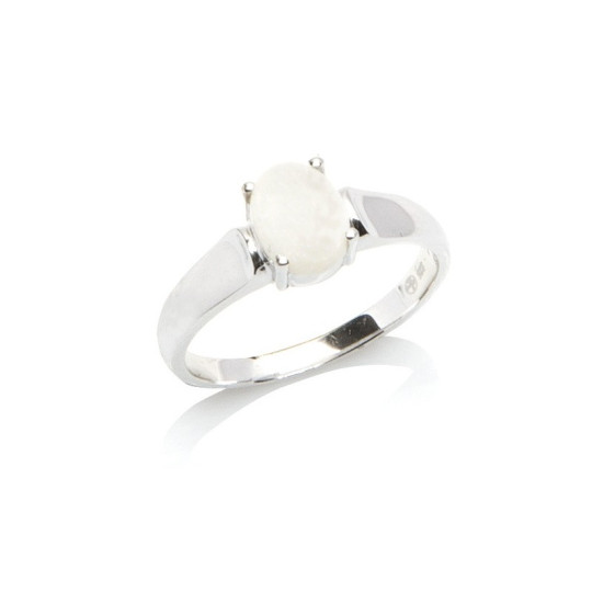 Oval Australian natural opal ring, rhodium-plated 925 silver