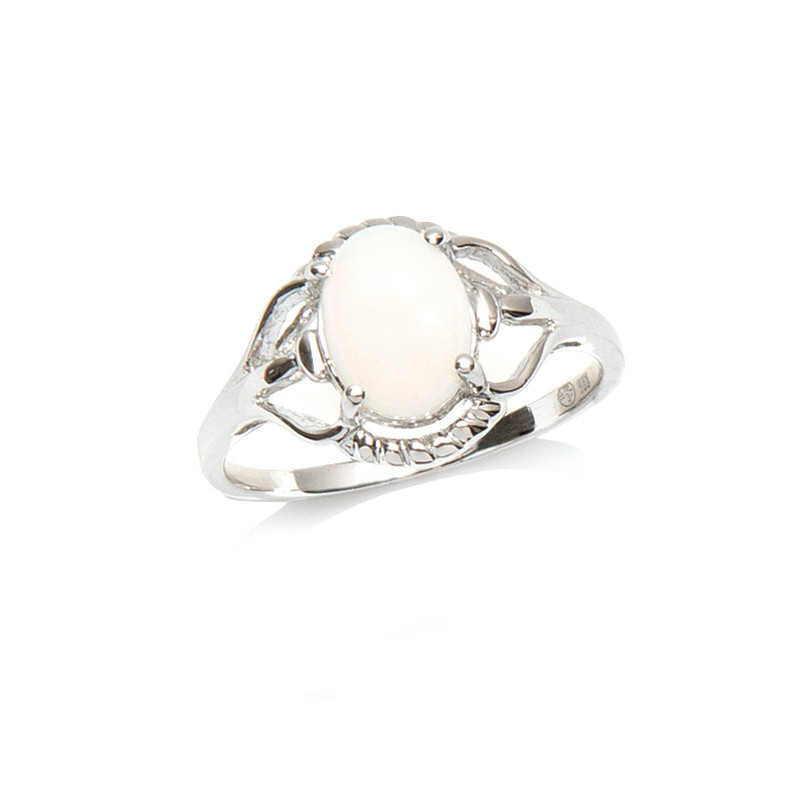 Anillo de ópalo y óxido de circonio, en plata 925 rodiada