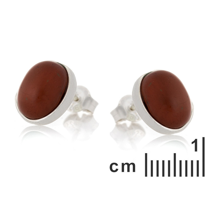 Clous d'oreilles en jaspe rouge naturel ovale, en argent 925 rhodié