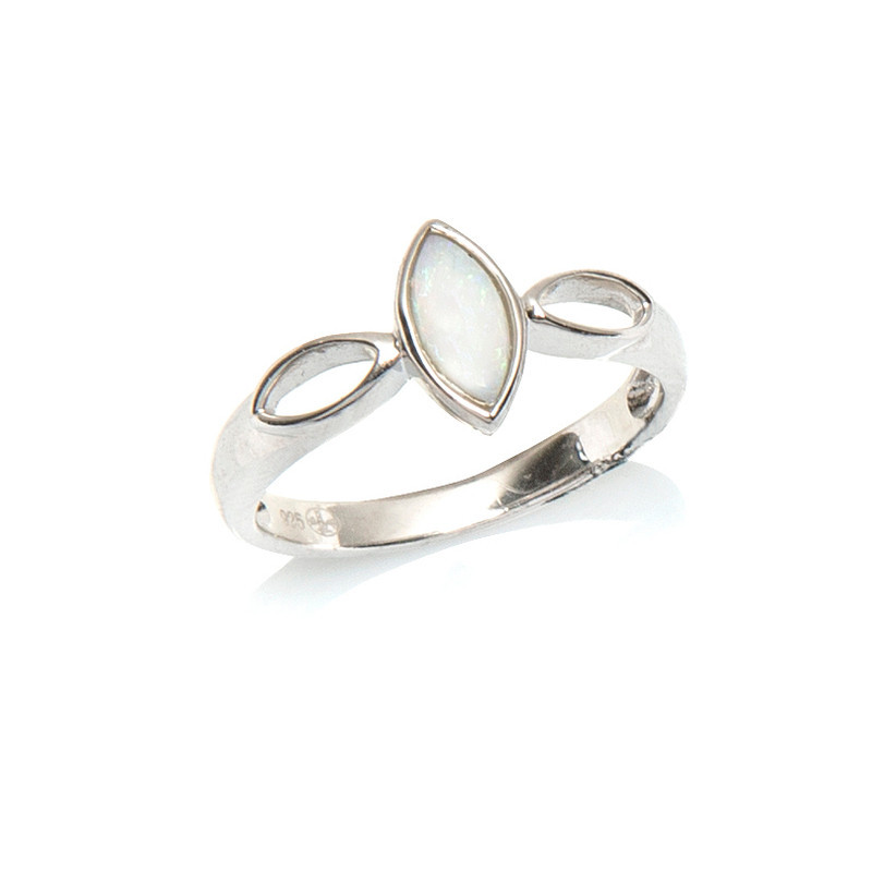 Anello in opale bianco australiano naturale, in argento 925 rodiato