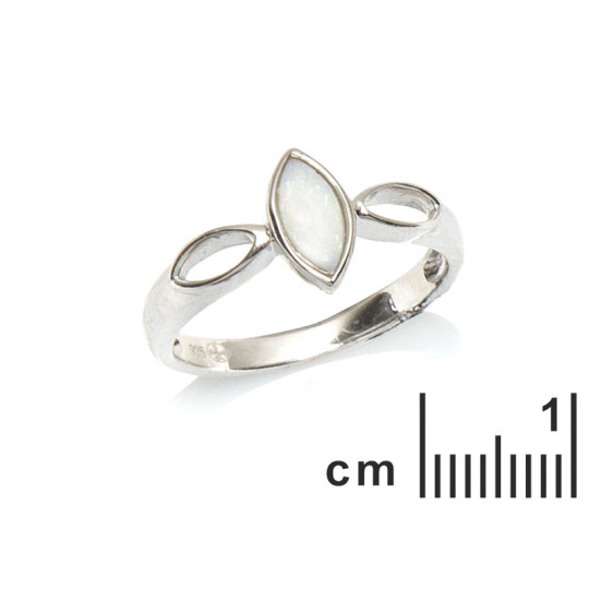Bague en opale blanche naturelle d'Australie navette, en argent 925 rhodié
