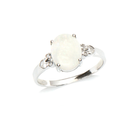 Opal- und Zirkonoxidring, in rhodiniertem 925er Silber