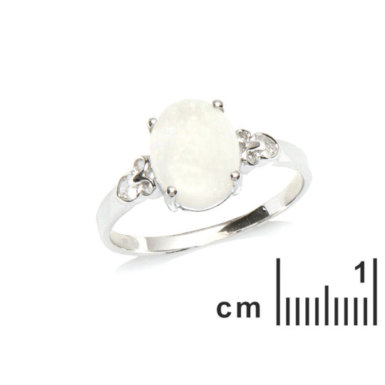 Opal and zirconium oxide ring, in rhodium-plated 925 silver