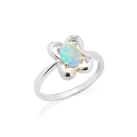 Ovaler Ring aus natürlichem australischem weißem Opal in rhodiniertem 925er Silber