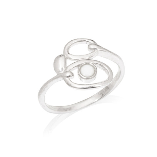 Bague en opale blanche d'Australie ronde, en argent 925 rhodié