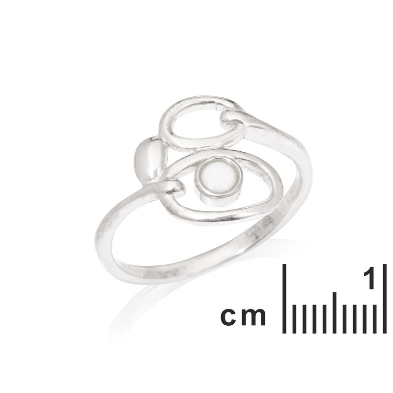Round Australian white opal ring, rhodium-plated 925 silver