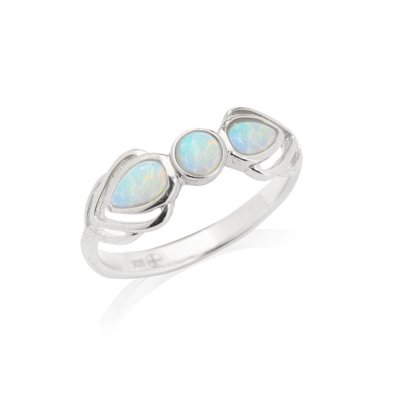Bague en opale blanche naturelle d'Australie, en argent 925 rhodié