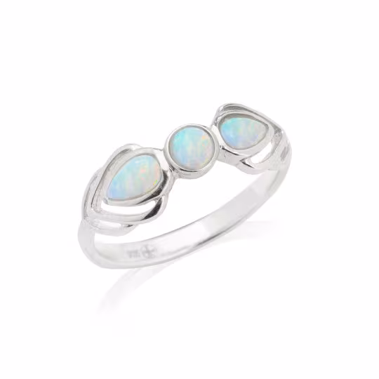 Natural Australian white opal ring, rhodium-plated 925 silver