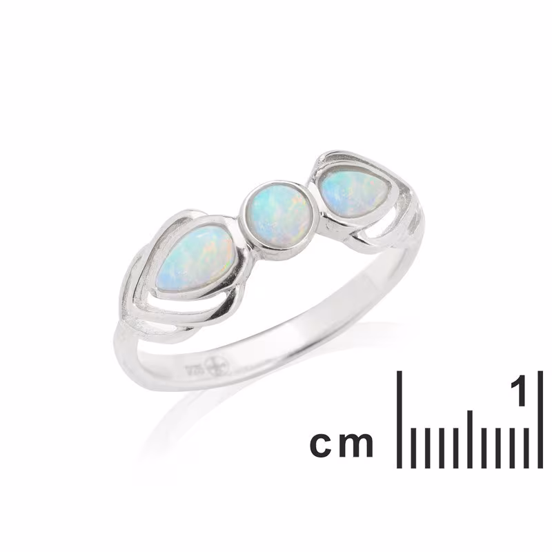 Natural Australian white opal ring, rhodium-plated 925 silver