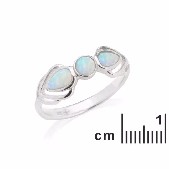 Natural Australian white opal ring, rhodium-plated 925 silver
