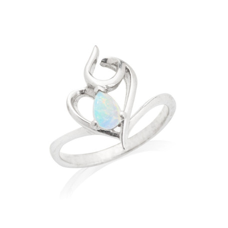Tropfenring aus australischem weißem Opal, in rhodiniertem 925er Silber