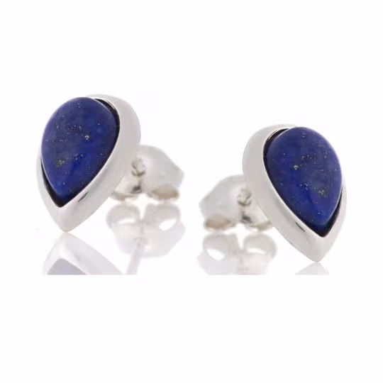 Clous d'oreilles en lapis lazuli bleu naturel goutte, en argent 925 rhodié