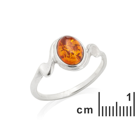Oval natural Baltic Sea cognac amber ring, 925 silver