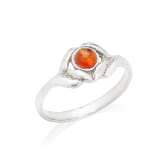 Anillo redondo de ámbar coñac del Mar Báltico, plata 925