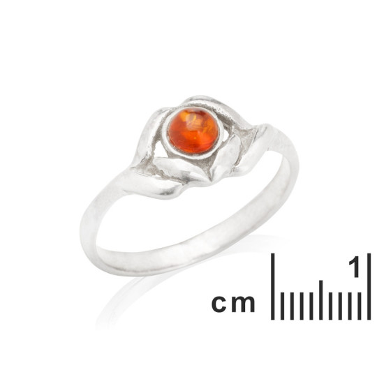 Anillo redondo de ámbar coñac del Mar Báltico, plata 925