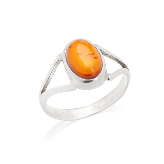 Bague en ambre cognac de la mer Baltique ovale, en argent 925