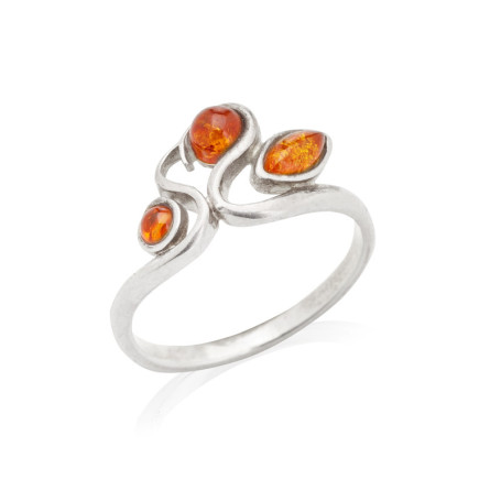 Natural Baltic Sea cognac amber multi-stone ring, 925 silver