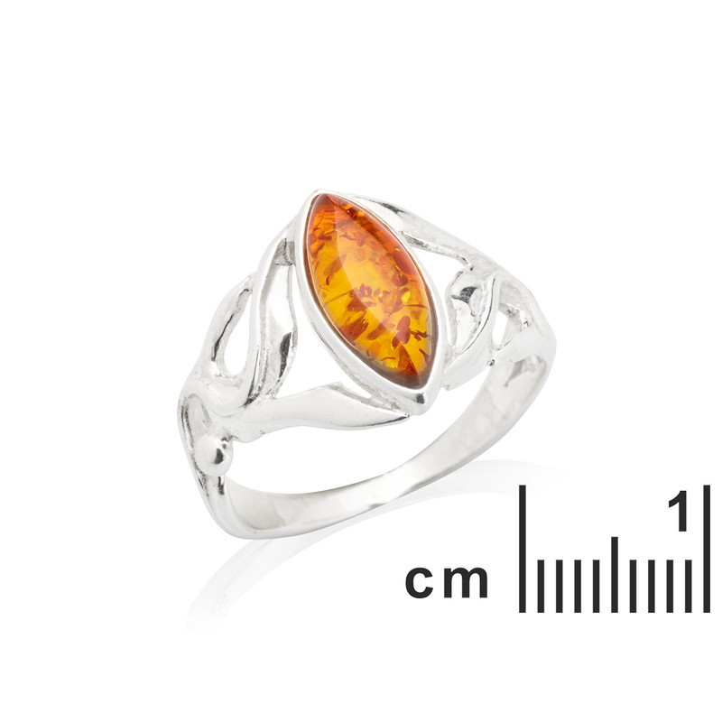 Bague en ambre cognac naturel de la mer Baltique navette, en argent 925