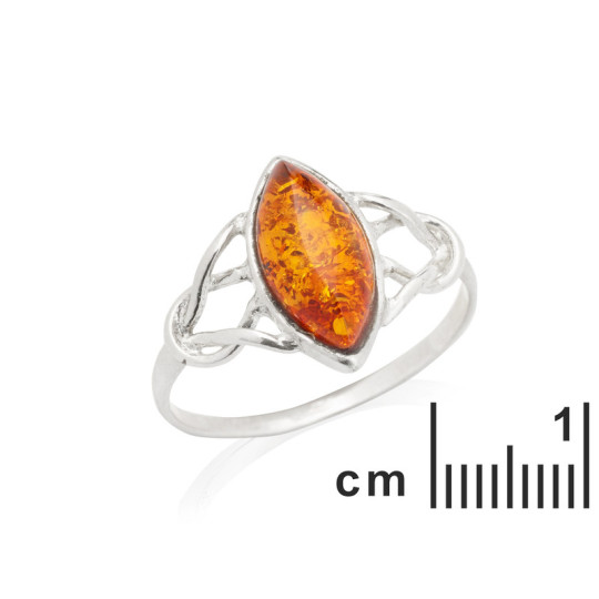 Bague en ambre cognac de la mer Baltique navette, en argent 925