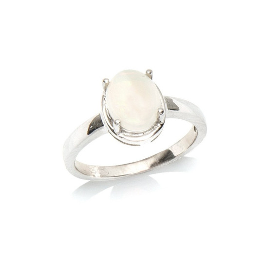 Oval Australian opal ring, rhodium-plated 925 silver