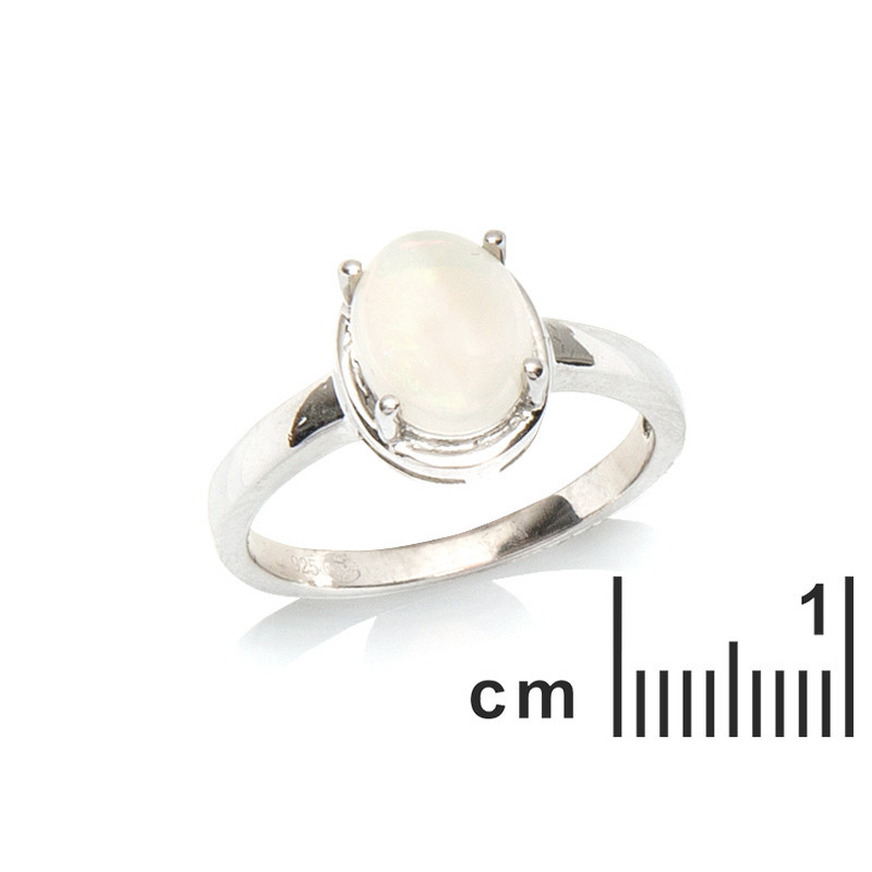 Oval Australian opal ring, rhodium-plated 925 silver
