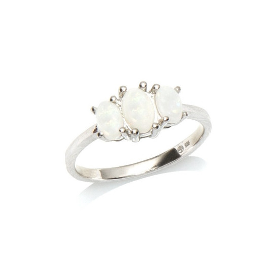 Anello ovale in opale bianco australiano naturale in argento 925 placcato rodio