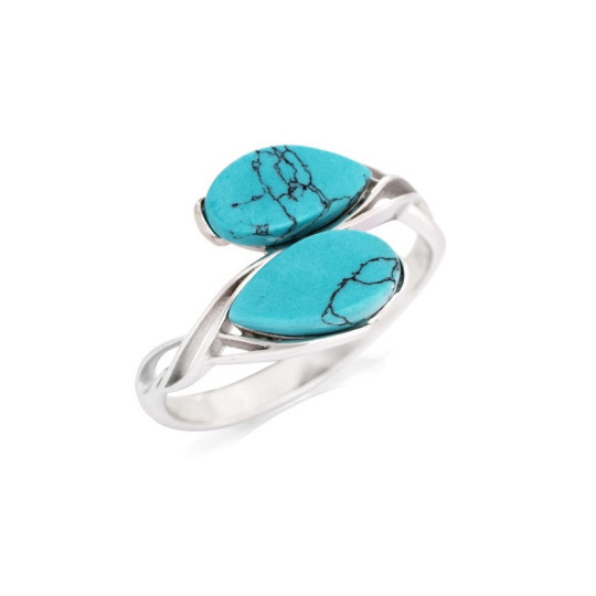 Anello a goccia turchese blu, argento 925 rodiato