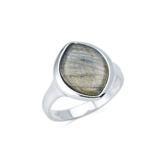 Bague en labradorite multicolore naturelle irréguliere, en argent 925 rhodié
