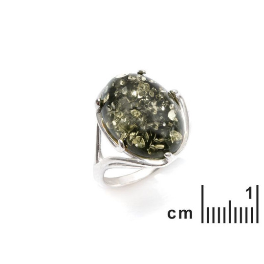 Anillo ovalado de ámbar báltico natural, plata 925 rodiada
