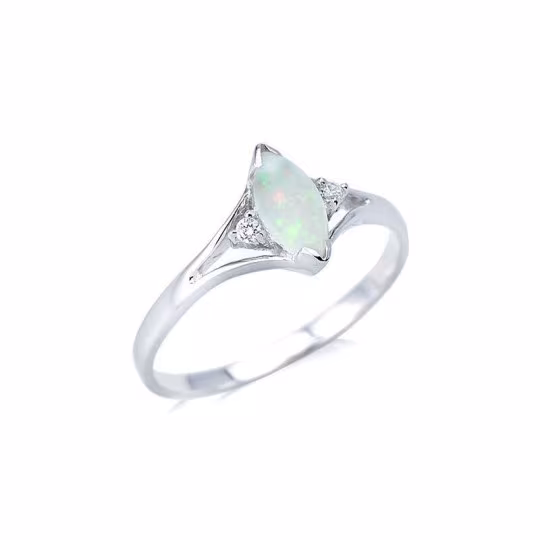 Anello con opale bianco australiano, argento 925 rodiato
