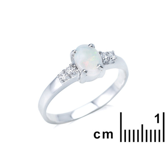 Ovaler Opal- und Zirkonoxidring, in rhodiniertem 925er Silber
