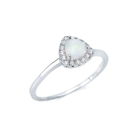 Triangle ring in opal and zirconium oxide, in rhodium-plated 925 silver