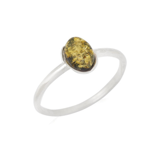 Anello ovale in ambra verde del Mar Baltico, argento 925 rodiato