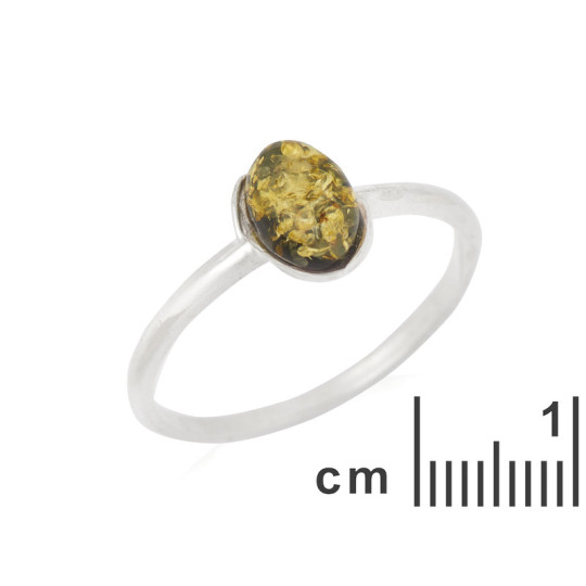 Anello ovale in ambra verde del Mar Baltico, argento 925 rodiato