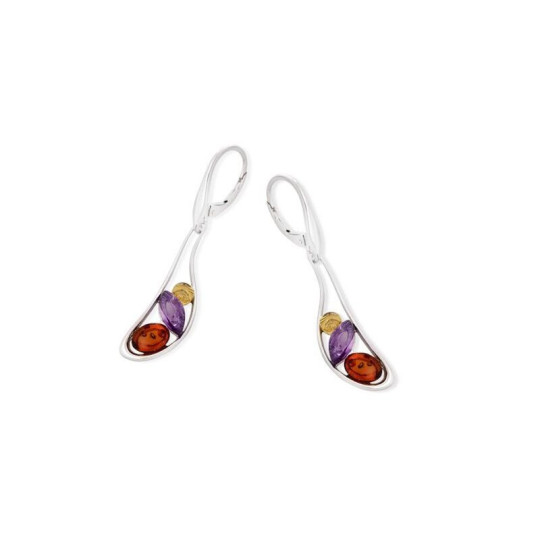 Pendientes colgantes de amatista y ámbar, plata 925 rodiada
