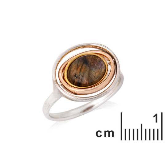 Anillo multipiedra en labradorita ovalada y ámbar, en plata 925 rodiada