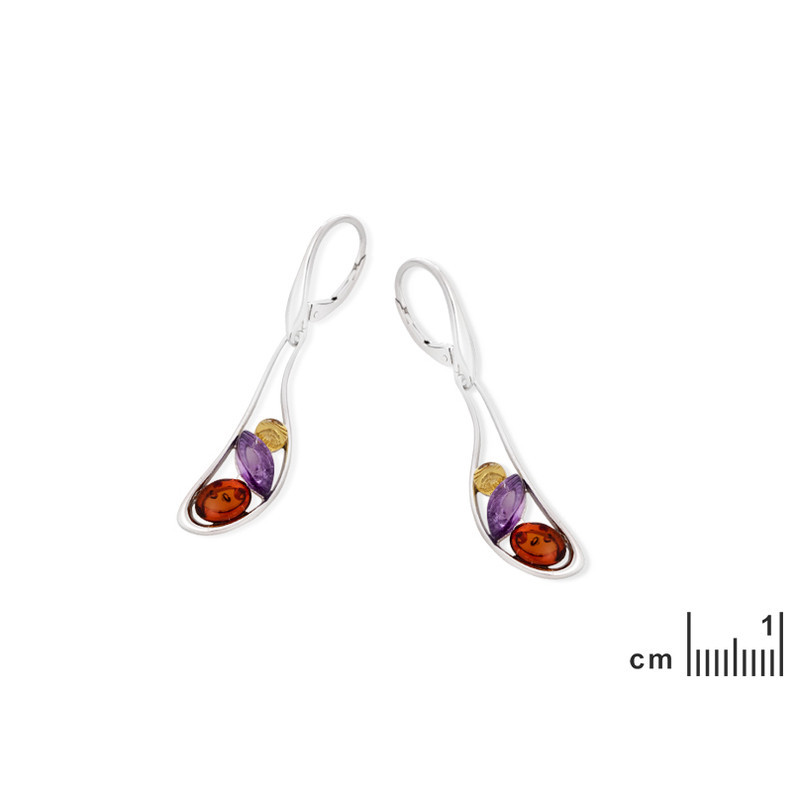 Pendientes colgantes de amatista y ámbar, plata 925 rodiada