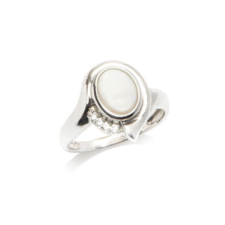 Anillo de ópalo y óxido de circonio, en plata 925 rodiada