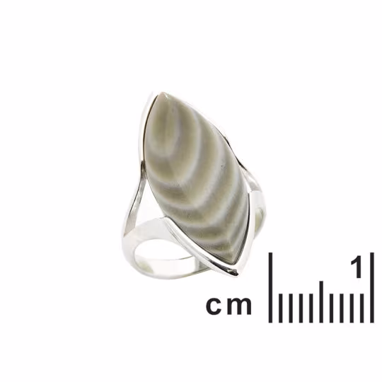 Bague grande pierre en silex rayé navette, en argent 925 rhodié