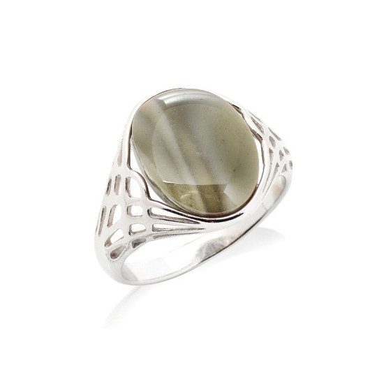 Bague en silex rayé multicolore naturel ovale, en argent 925 rhodié